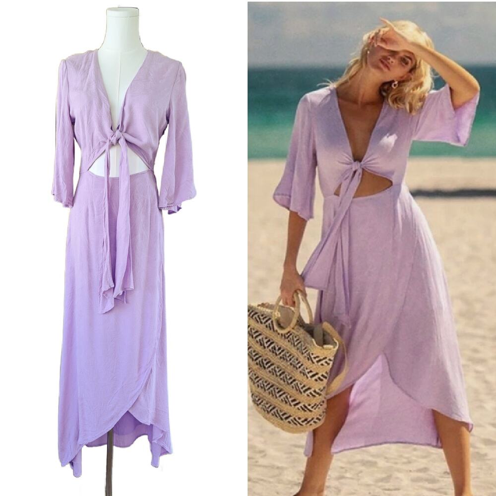 L SPACE Kellen Midi Maxi Cutout Wrap Dress Size Small Lilac Purple Beachy Boho